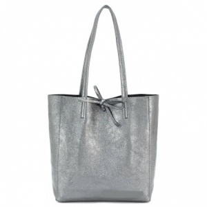 Leather Shopper Bag - Pewter